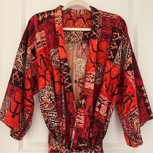 Tribal Large Print Cotton Lightweight Robe Kimono Style One Size Red